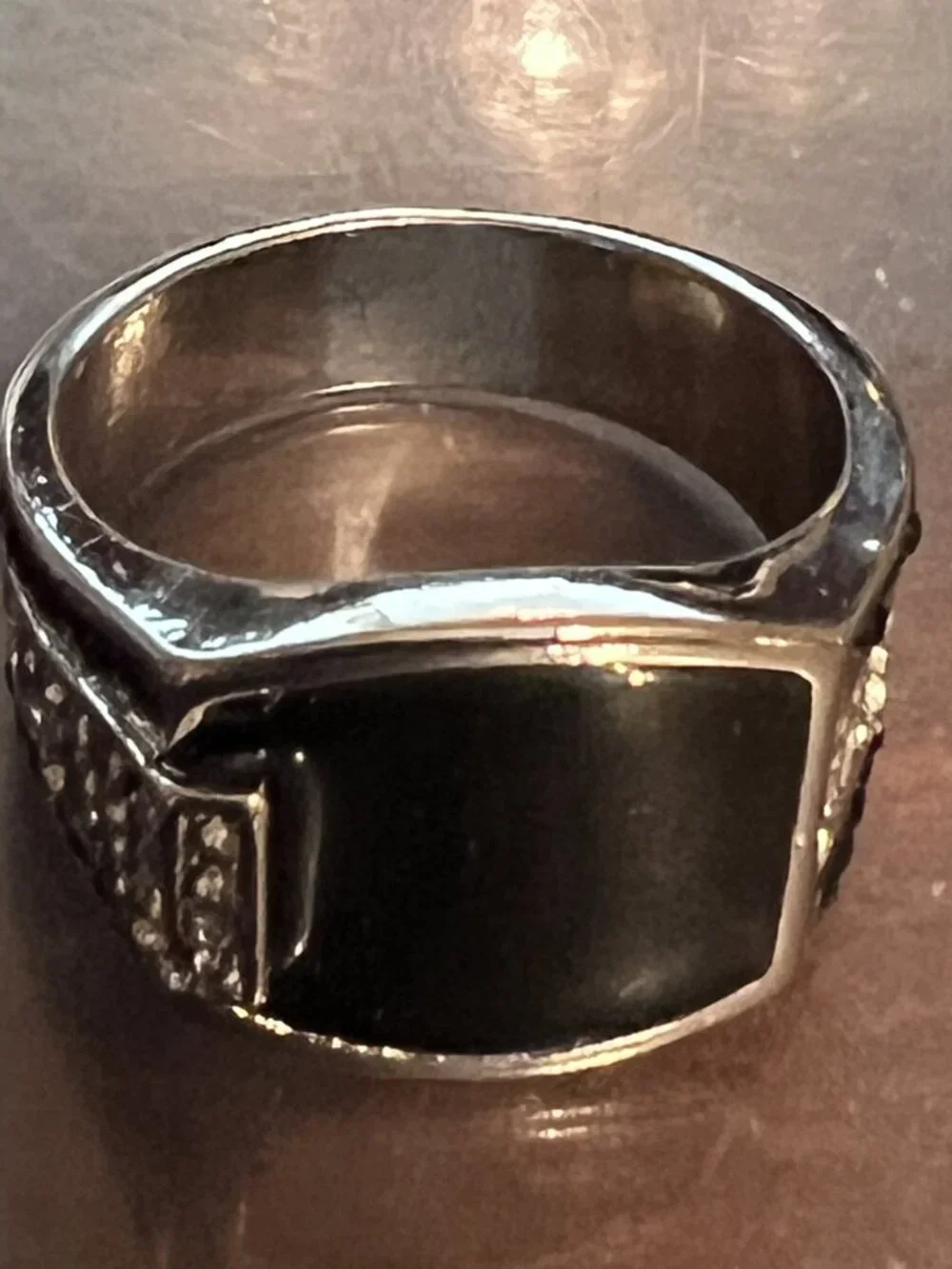 Men's Black Enamel & Rhinestones Ring Size 10, 11.5, 12.5 (418)